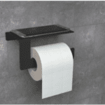 Metal Matte Black Toilet Paper Holder With Phone Shelf